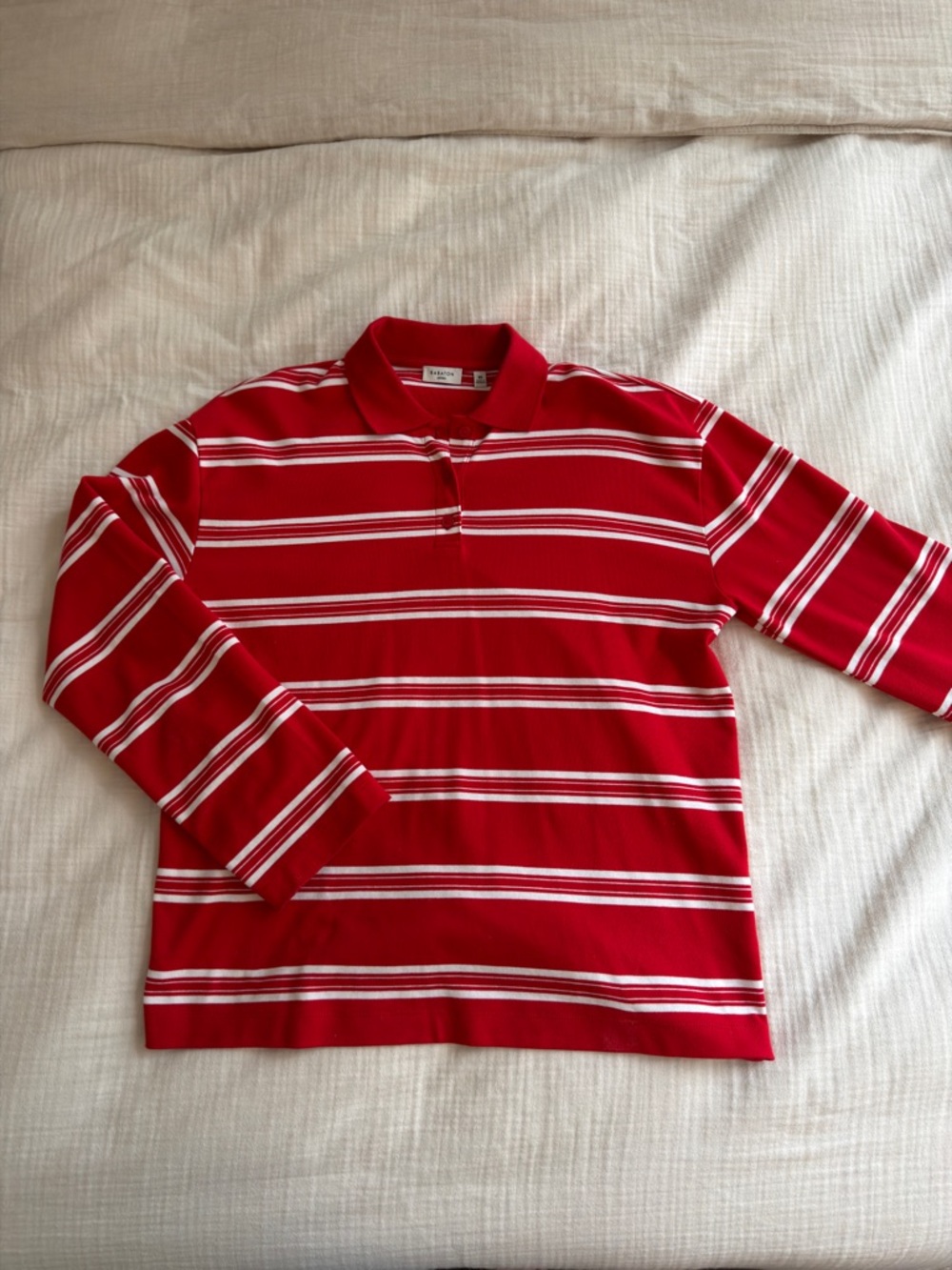 Red Striped Long Sleeve Polo Tee
